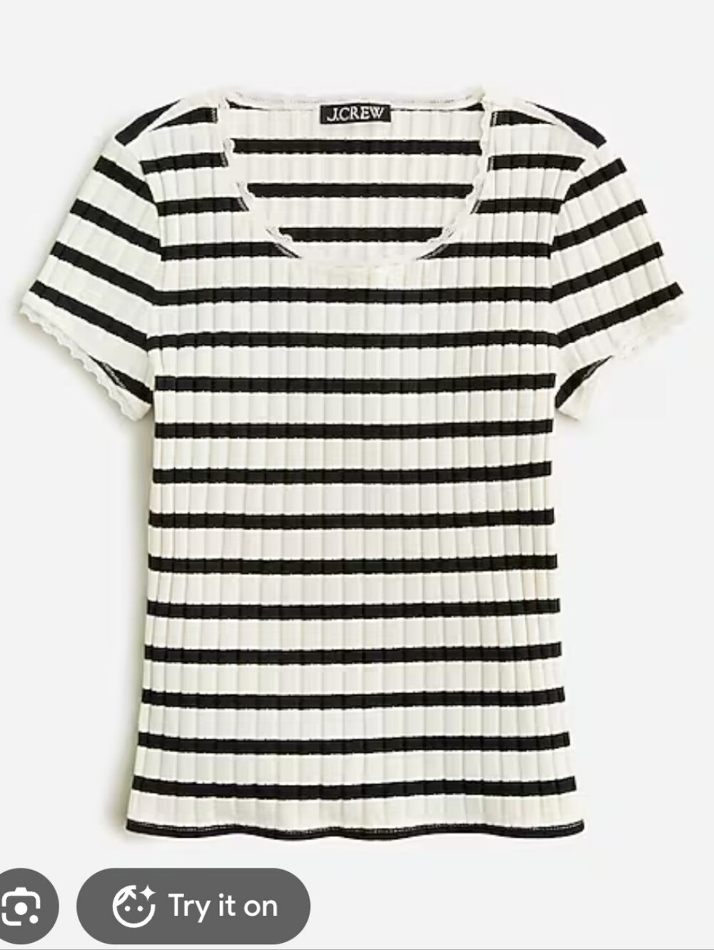 Nwt Jcrew Ribbed Pointelle Short Sleeve Scoop Neck Tee Shirt Top Small S Stripe